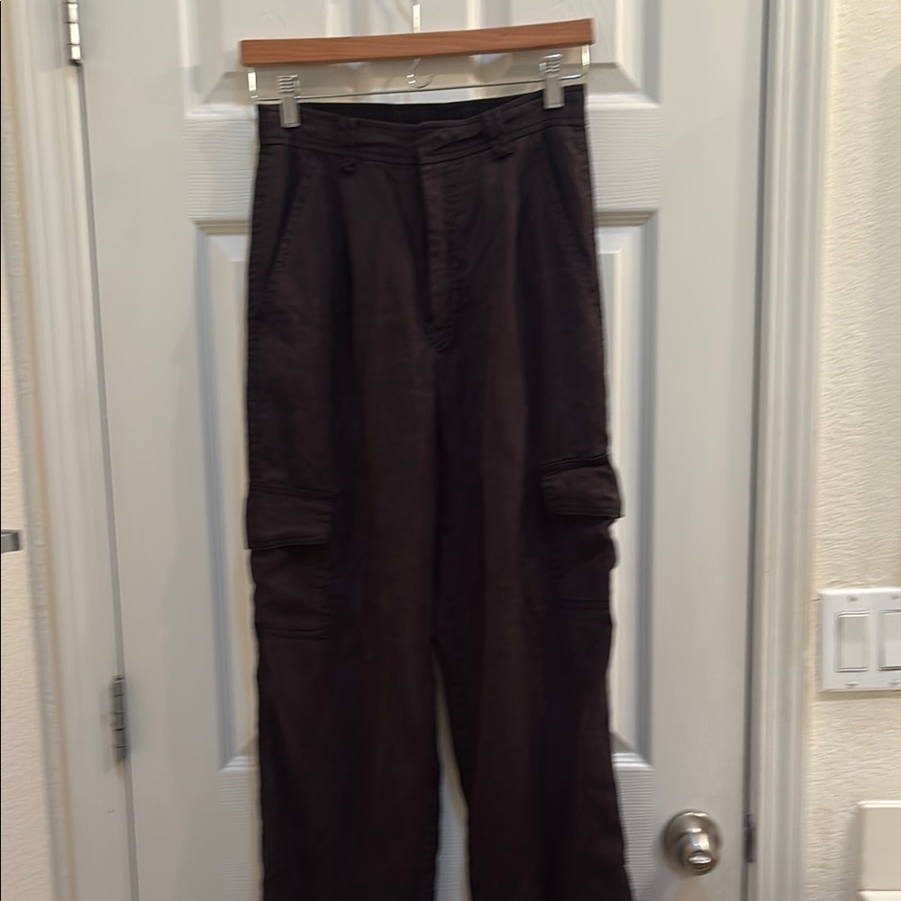 High Waist Cargo Distress dark brown Pants oversized Straight Leg woman’s small